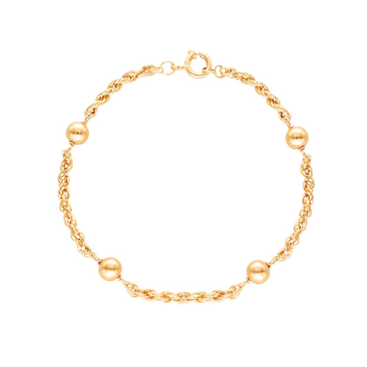 Pulseira Malha Corda com Esferas em Ouro 19kl (18cm) - Loja do Ouro
