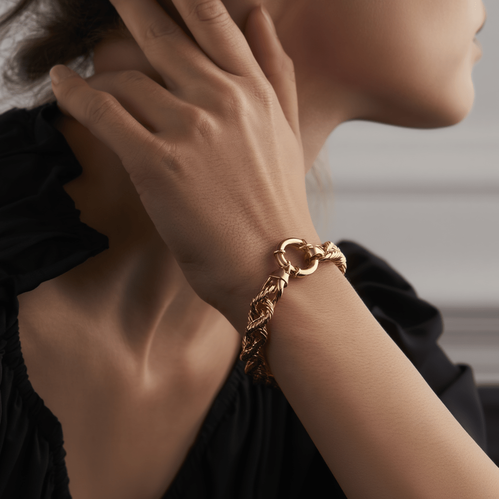 Pulseira Malha Elos Entrançados em Ouro 19kl (17cm) - Loja do Ouro