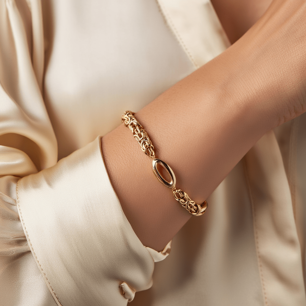 Pulseira Malha Virolinha com Rocas em Ouro 19kl (18.5cm) - Loja do Ouro