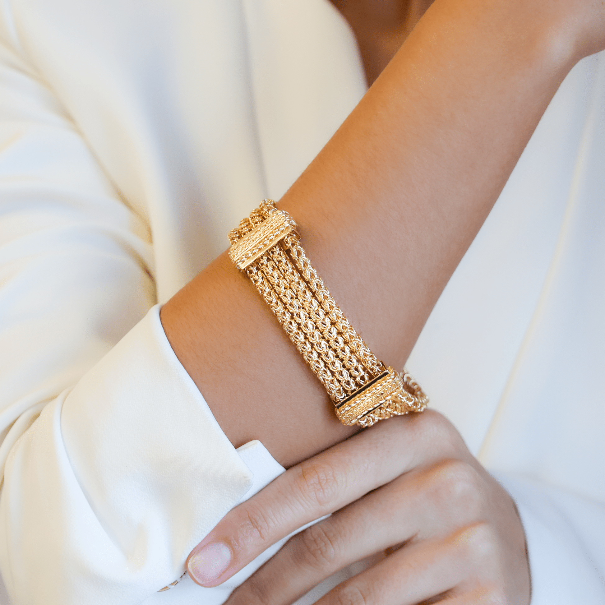 Pulseira Malha Virolinha em Ouro 19kl com Traves Trabalhadas (19cm) - Loja do Ouro