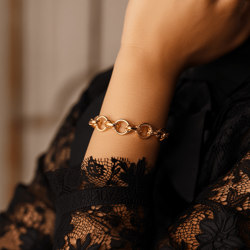 Pulsera Marquesa en oro 19kl con eslabones redondos (19cm) - Gold Store Premium