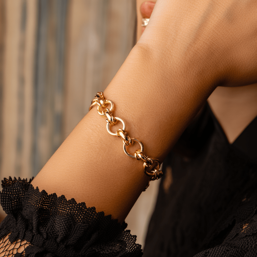 Pulsera Marquesa en oro 19kl con eslabones redondos (19cm) - Gold Store Premium
