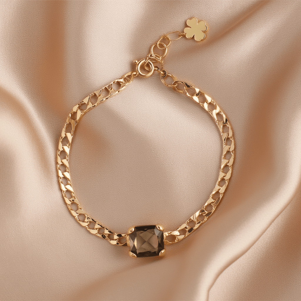 Pulsera Nefertiti en plata bañada en oro con circón marrón (18 cm) - Gold Store Premium