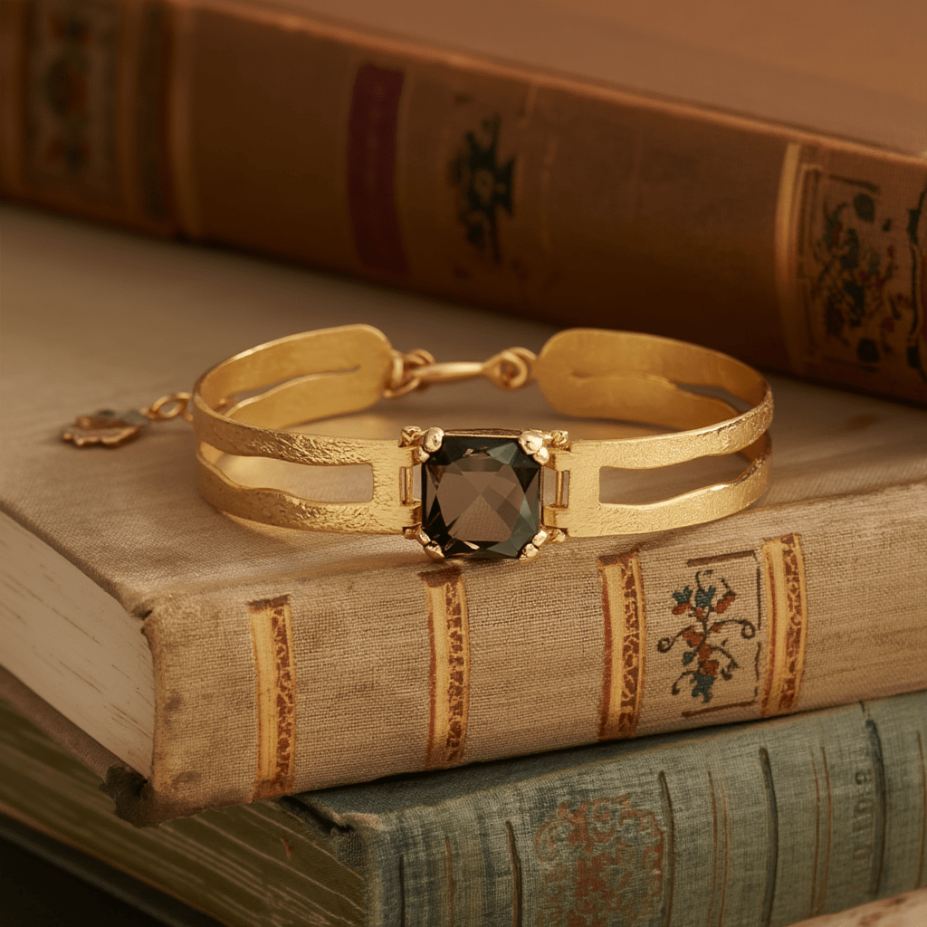 Pulsera Nefertiti en plata dorada con zircón marrón - Gold Store Premium