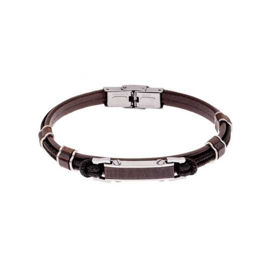 Pulseira Odin em Couro Castanho e Nylon - Loja do Ouro