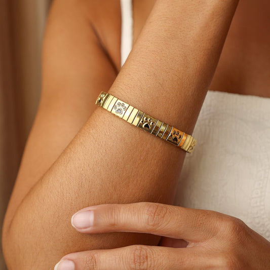 Pulseira Pet em Aço Dourado com Patinhas de Animal - Loja do Ouro