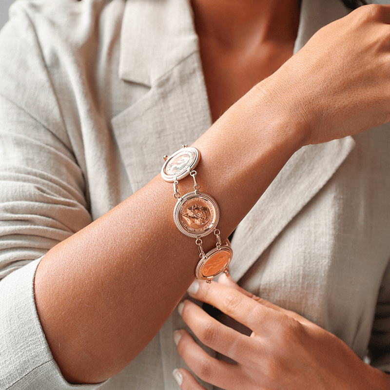 Pulseira Pontilhada em Ouro 19kl com 5 Libras em Ouro de 22kl (18cm) - Loja do Ouro