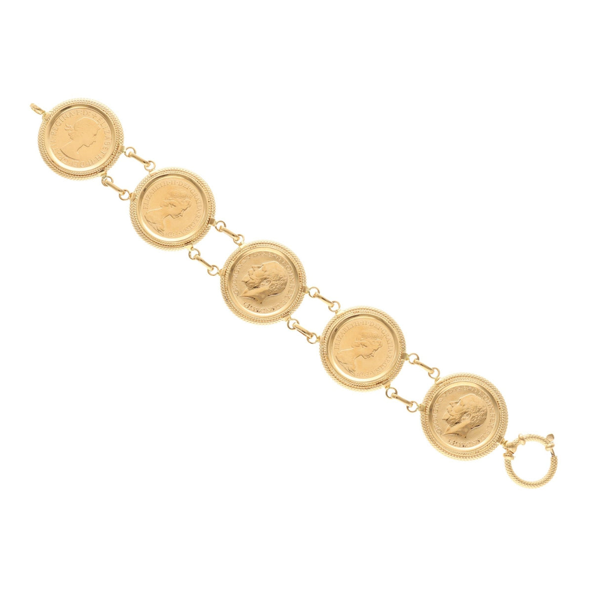 Pulsera de puntetas en oro 19kl con 5 libras en oro 22kl (18 cm) - Gold Store Premium