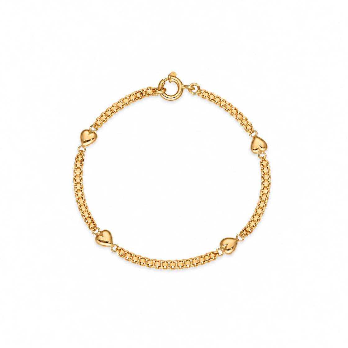 Pulseira de Criança em Ouro 19kl com Corações (15cm)
