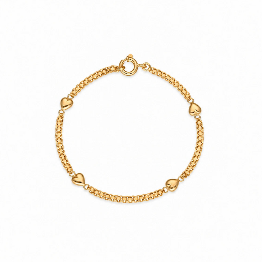 Pulseira de Criança em Ouro 19kl com Corações (15cm)