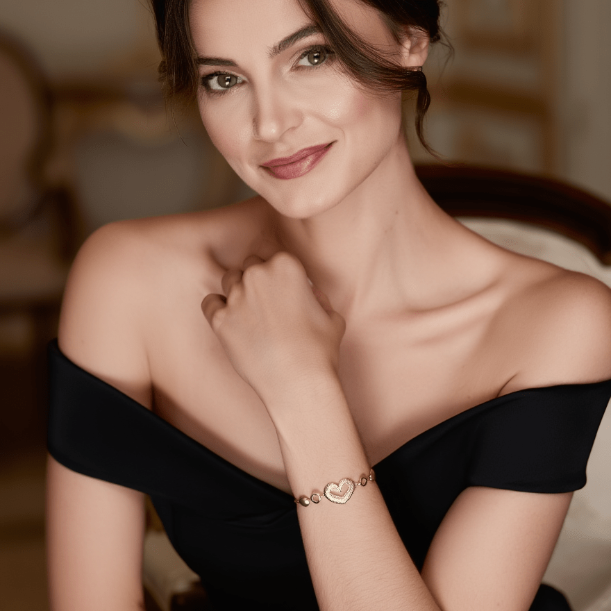 Pulseira Reflexo Coração em Prata Dourada (15cm) - Loja do Ouro