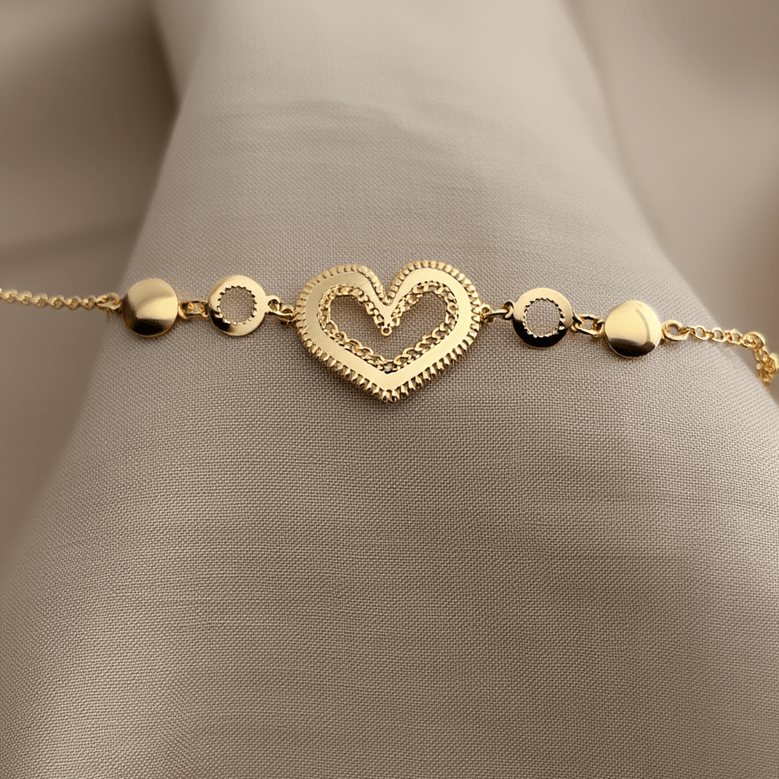 Pulseira Reflexo Coração em Prata Dourada (15cm) - Loja do Ouro