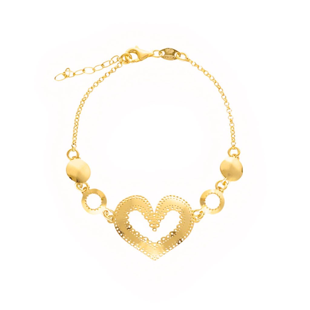 Pulseira Reflexo Coração em Prata Dourada (15cm) - Loja do Ouro