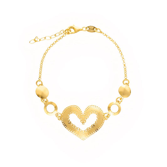 Pulseira Reflexo Coração em Prata Dourada (15cm) - Loja do Ouro