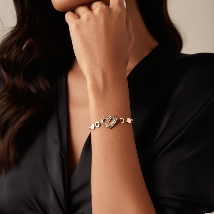 Pulseira Reflexo Coração em Prata Dourada (15cm) - Loja do Ouro