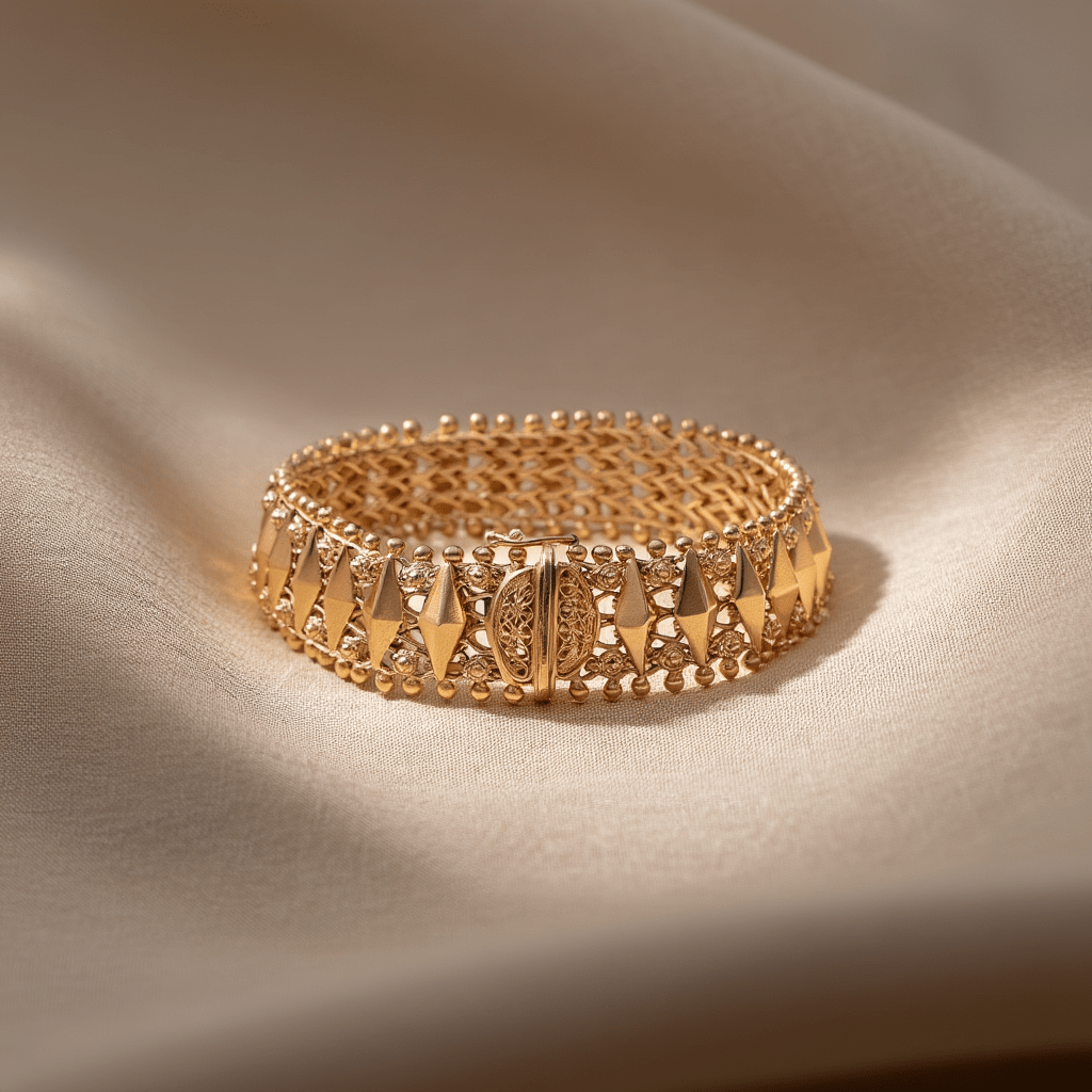 Pulseira Tapete em Ouro 19kl com Losangos e Caramujos - Loja do Ouro