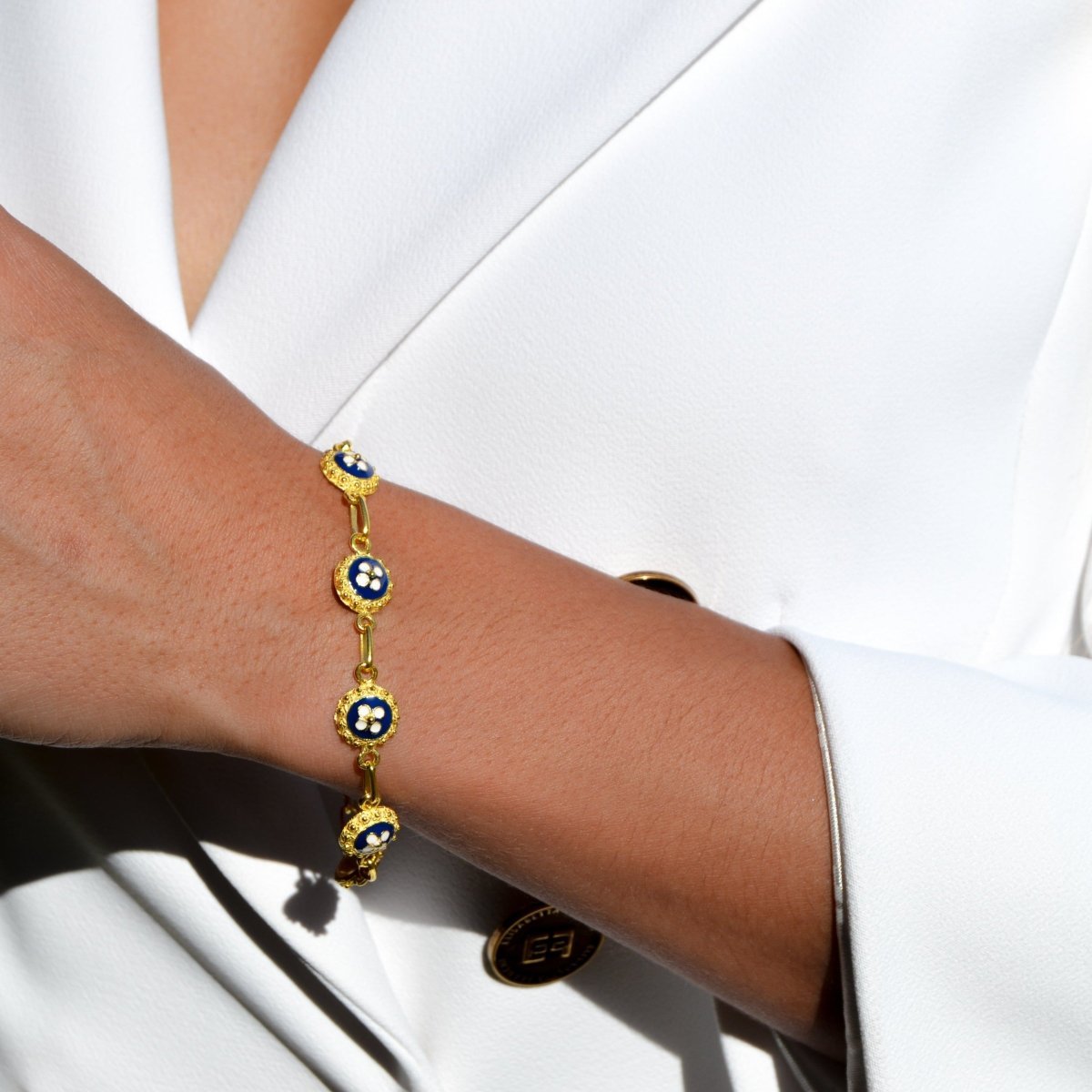 Pulsera Tradition en plata bañada en oro y esmalte azul - Gold Store Premium