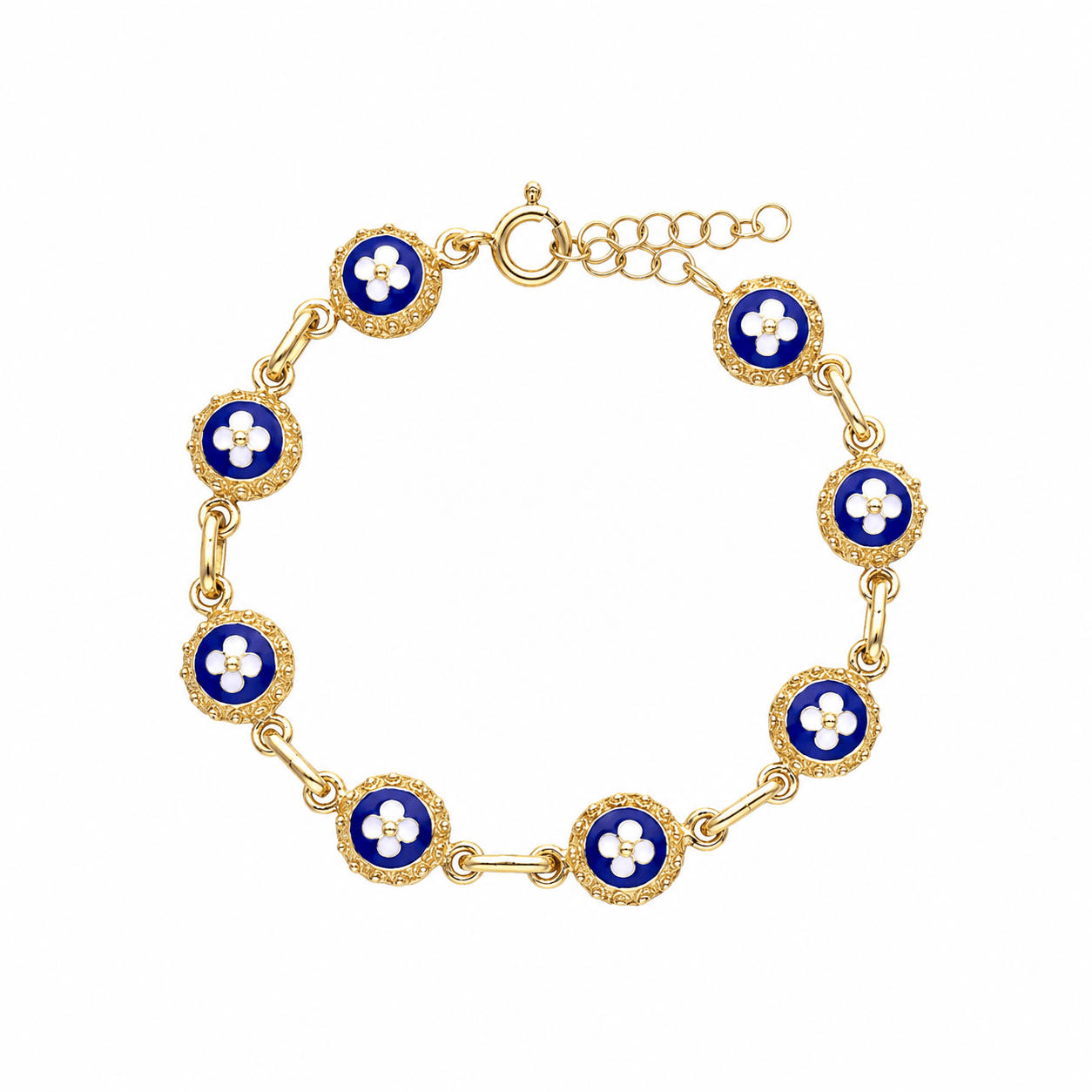 Pulseira Tradição em Prata Dourada e Esmalte Azul - Loja do Ouro