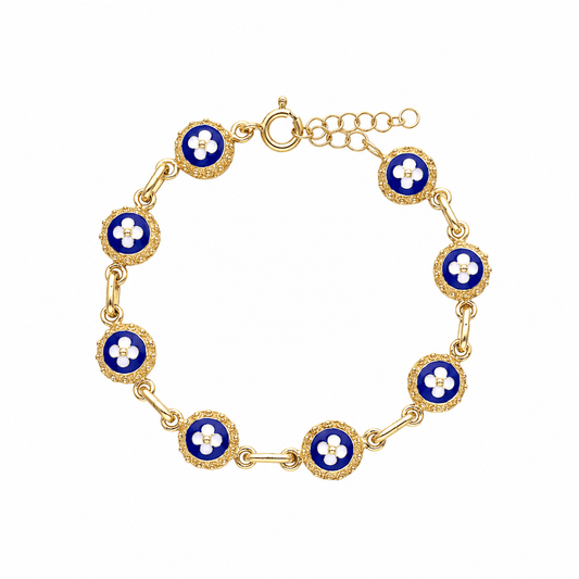 Pulseira Tradição em Prata Dourada e Esmalte Azul - Loja do Ouro