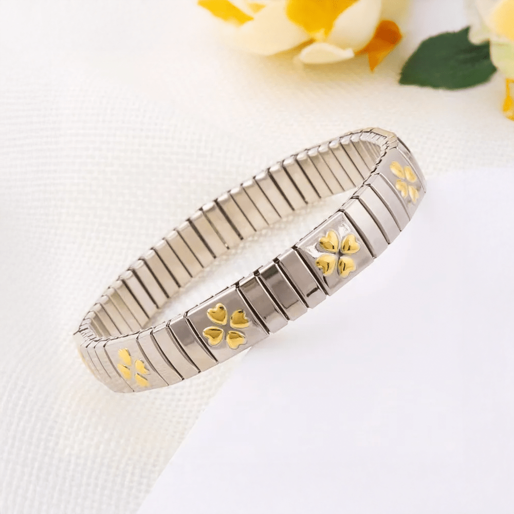 Pulseira Trevo em Aço com Trevos Dourados - Loja do Ouro