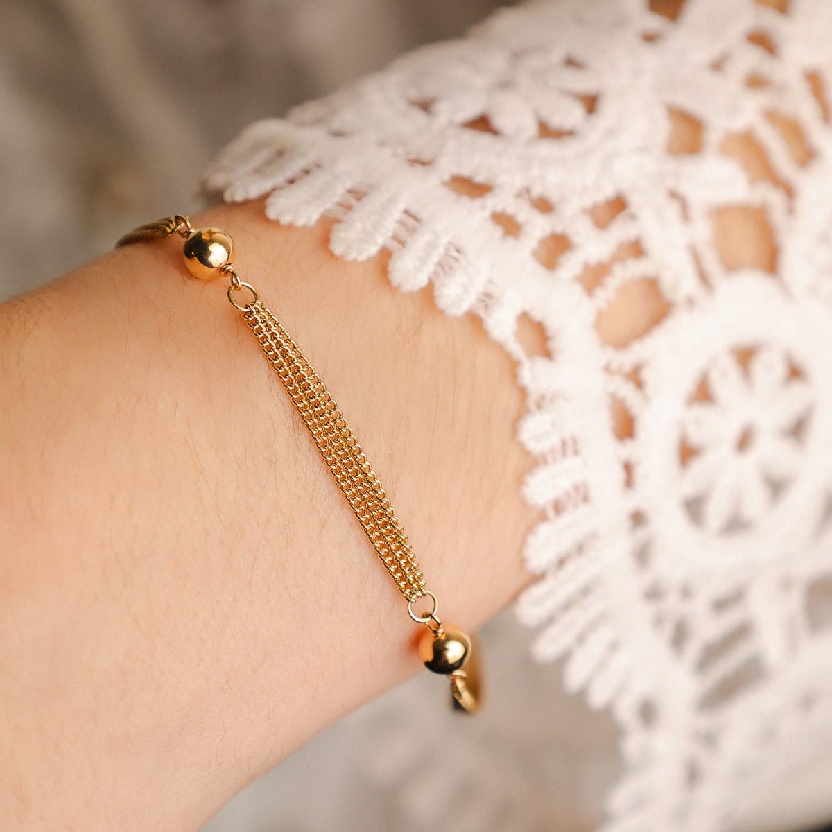 Pulseira Tripla em Ouro de 19kl com Esferas (18cm) - Loja do Ouro