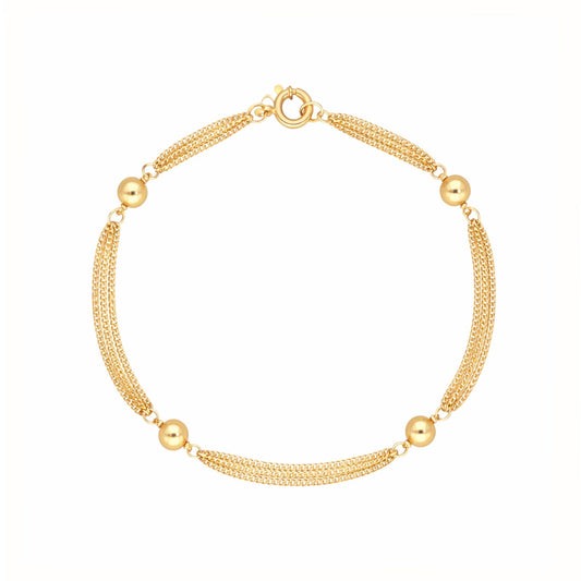 Pulseira Tripla em Ouro de 19kl com Esferas (18cm) - Loja do Ouro