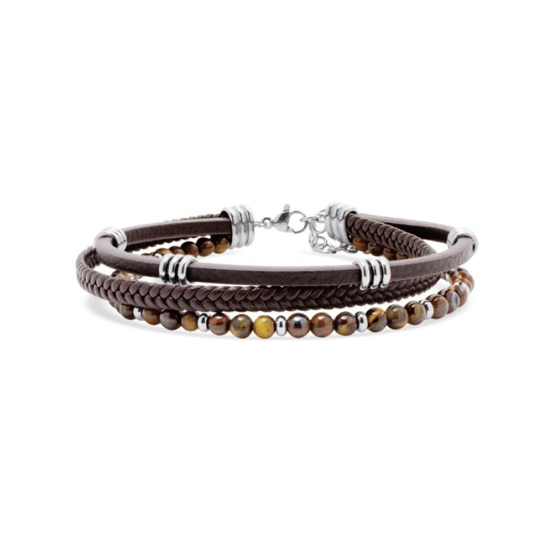 Pulseira Triton em Couro e Pedras Castanhas - Loja do Ouro