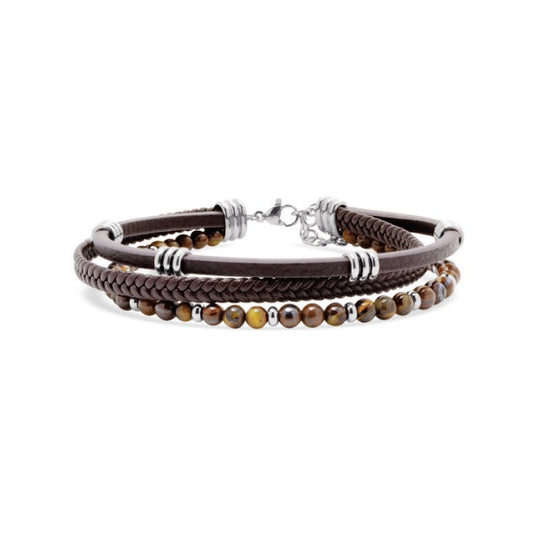 Pulseira Triton em Couro e Pedras Castanhas - Loja do Ouro