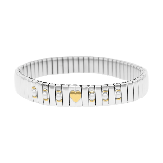 Pulseira Vénus em Aço com Coração e Pérolas - Loja do Ouro