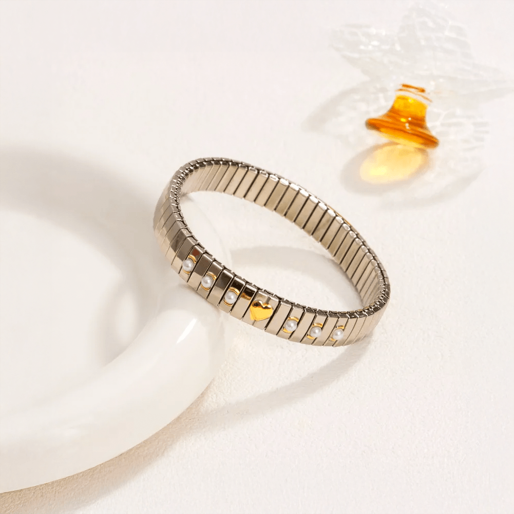 Pulseira Vénus em Aço com Coração e Pérolas - Loja do Ouro