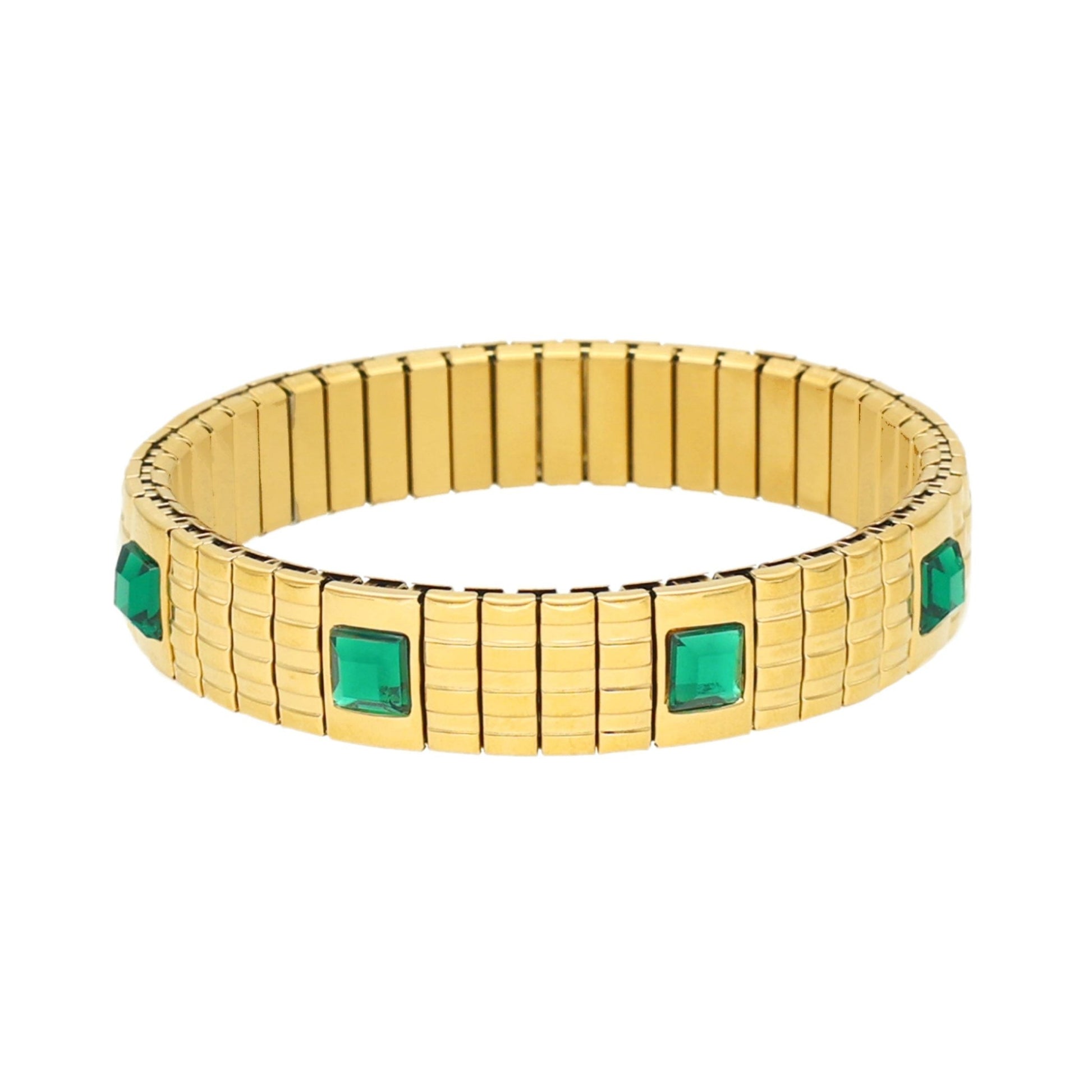 Pulseira Verdi em Aço Dourado com Zircões Verdes - Loja do Ouro