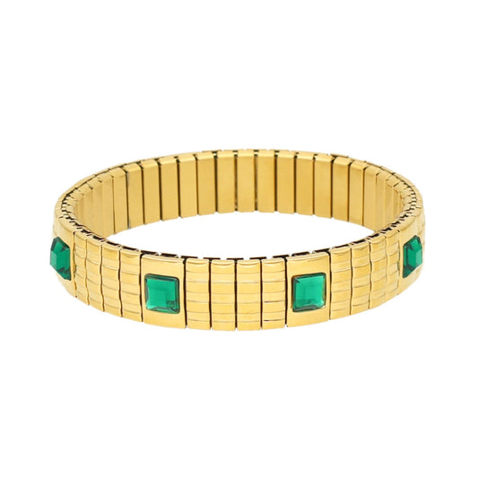 Pulseira Verdi em Aço Dourado com Zircões Verdes - Loja do Ouro