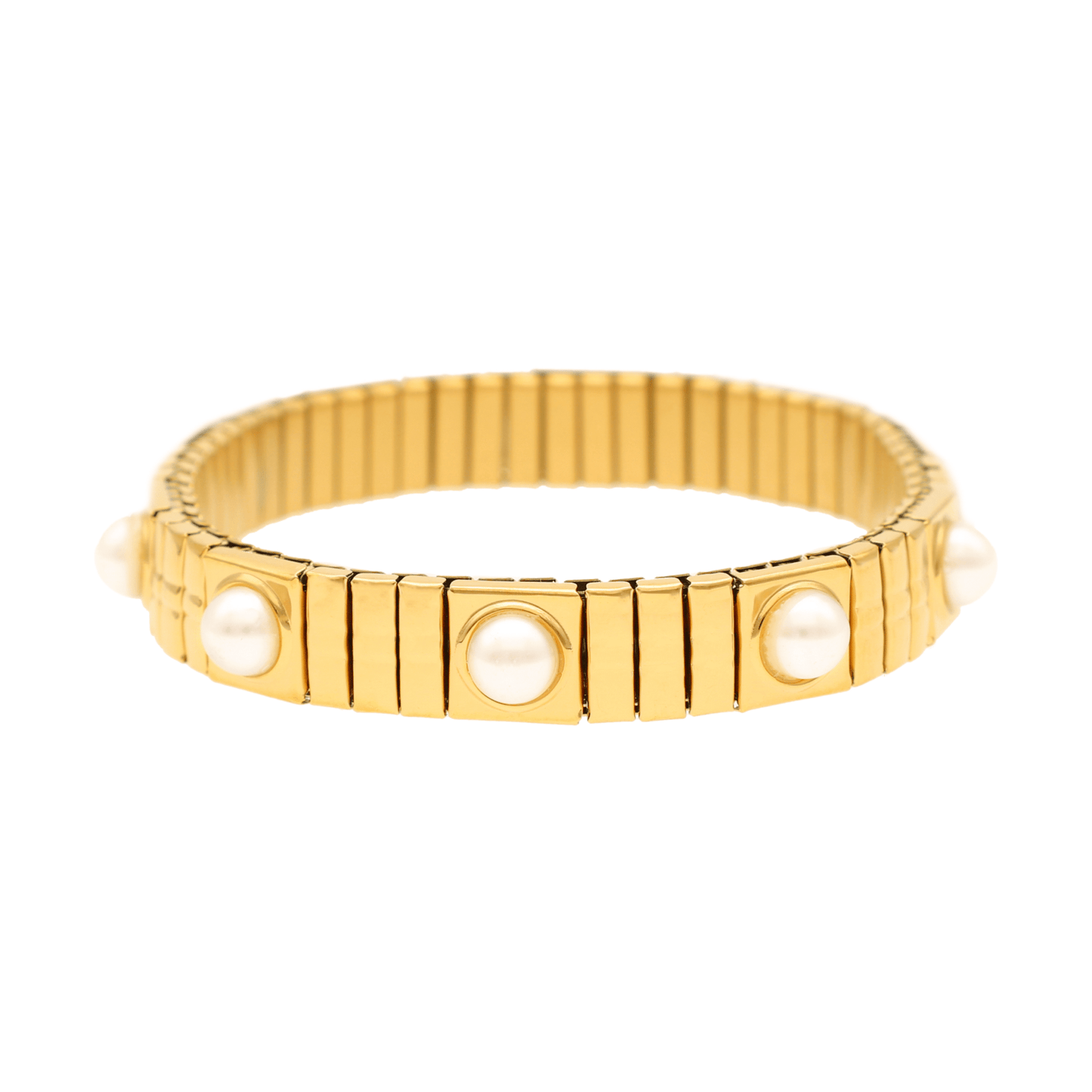 Pulseira White Lotus em Aço Dourado com Pérolas - Loja do Ouro