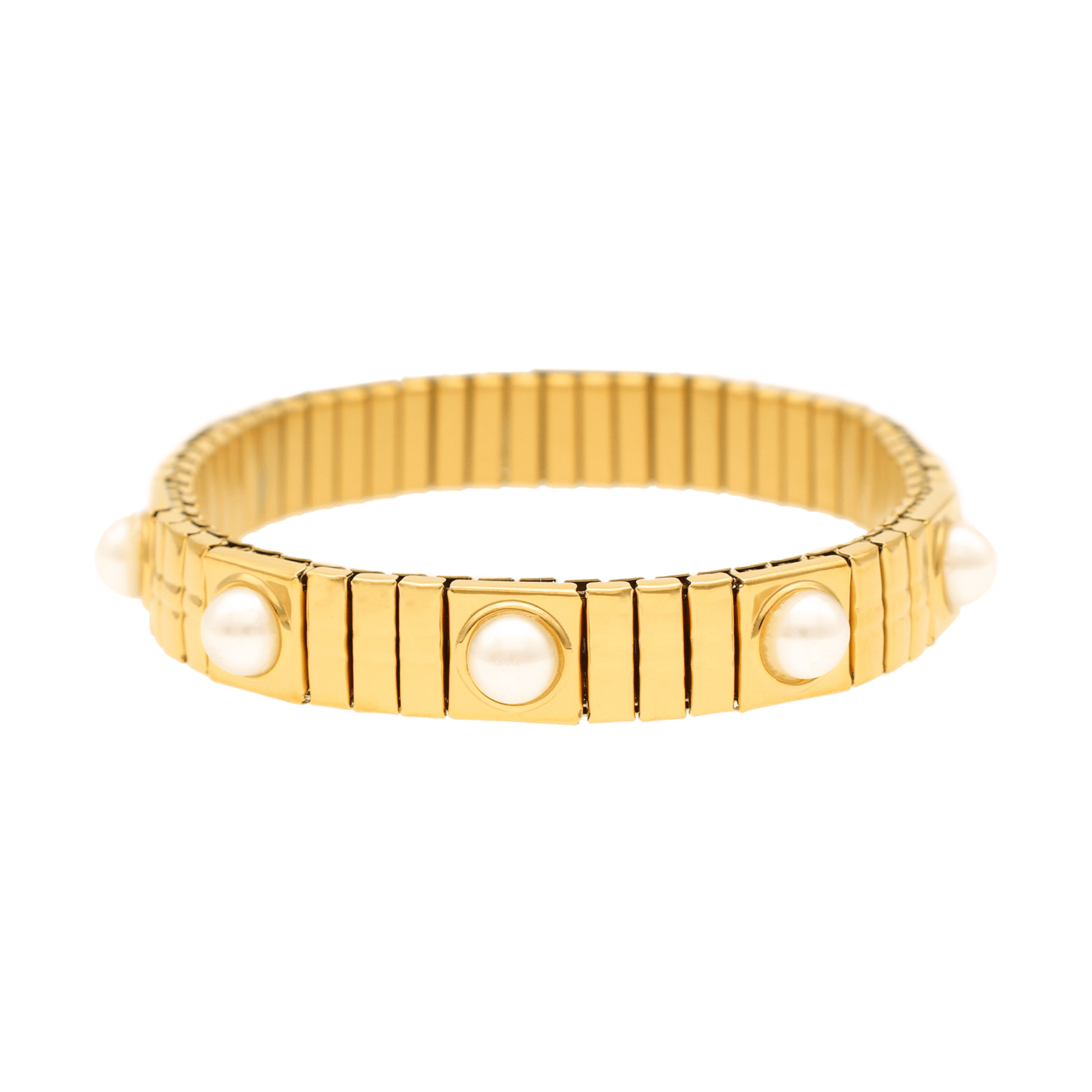 Pulseira White Lotus em Aço Dourado com Pérolas - Loja do Ouro