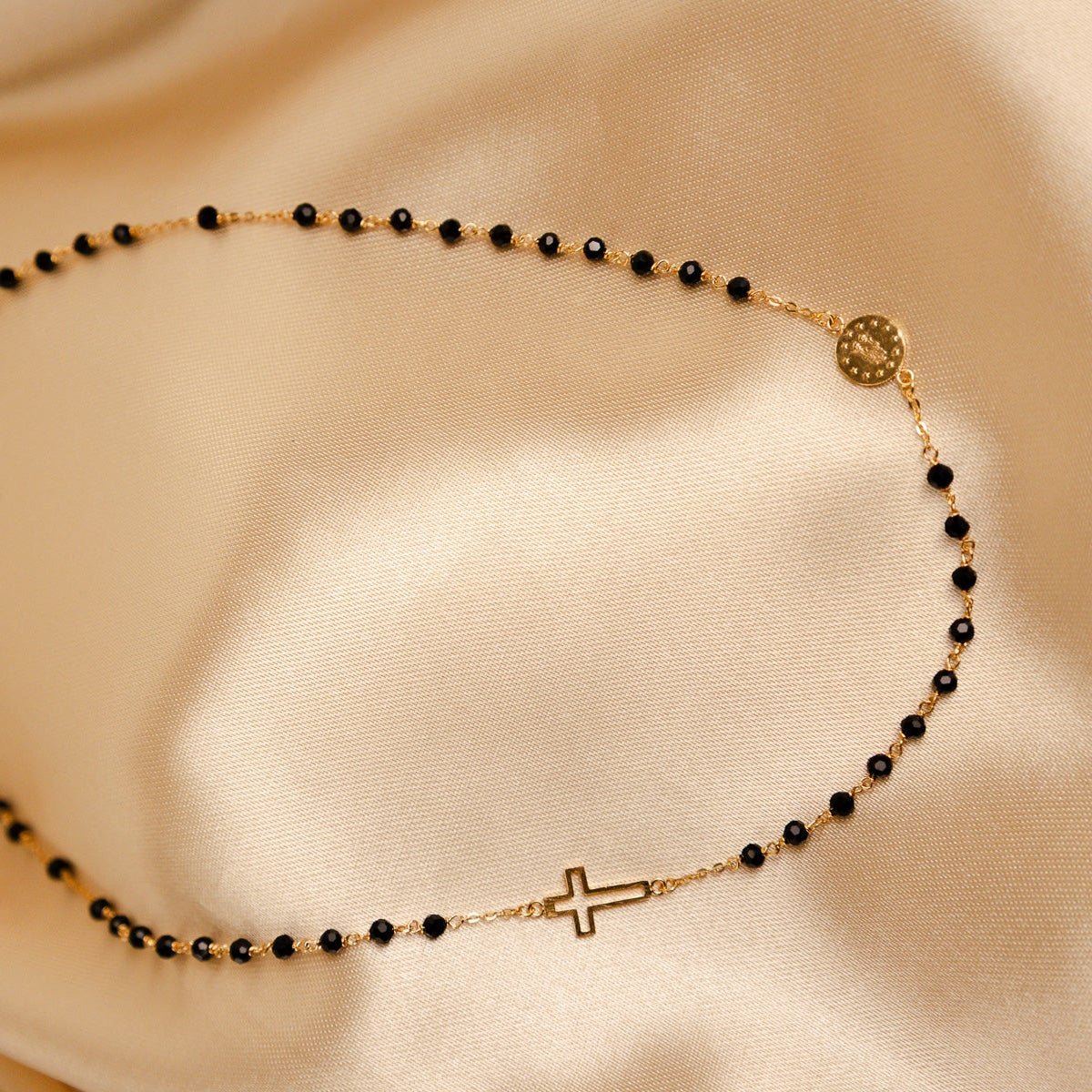 Rosário em Ouro de 19kl com Pedras Pretas Facetadas - Loja do Ouro