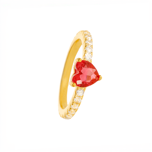 Solitaire Ring in Gold Plated Silver with Heart Zircon
