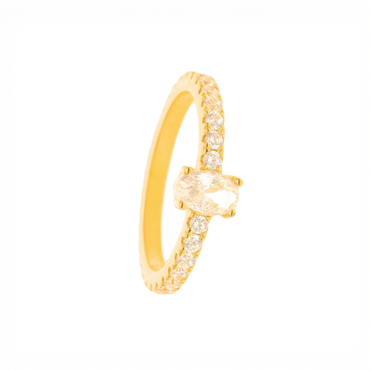 Solitaire Ring in Gold Plated Silver with Oval Zirconia